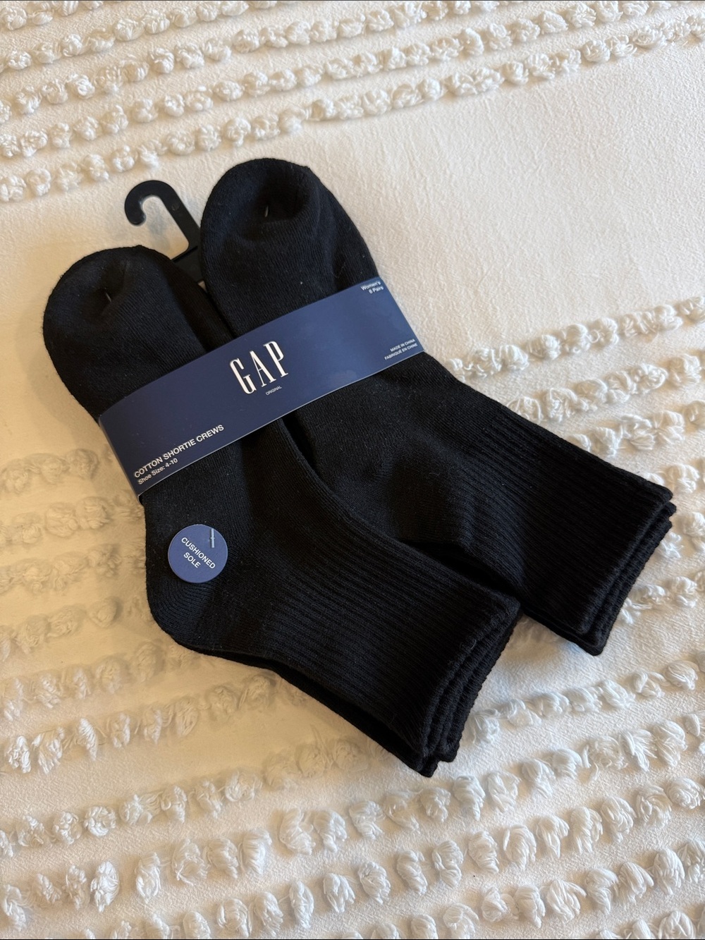 GAP Black Shortie Crew Socks - Cushioned Sole Cotton Blend